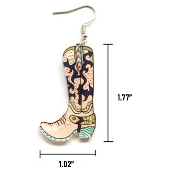 PINK AND BLACK COWGIRL WESTERN BOOT ACRYLIC EARRINGS 🩷🖤 - Picture 3 of 4